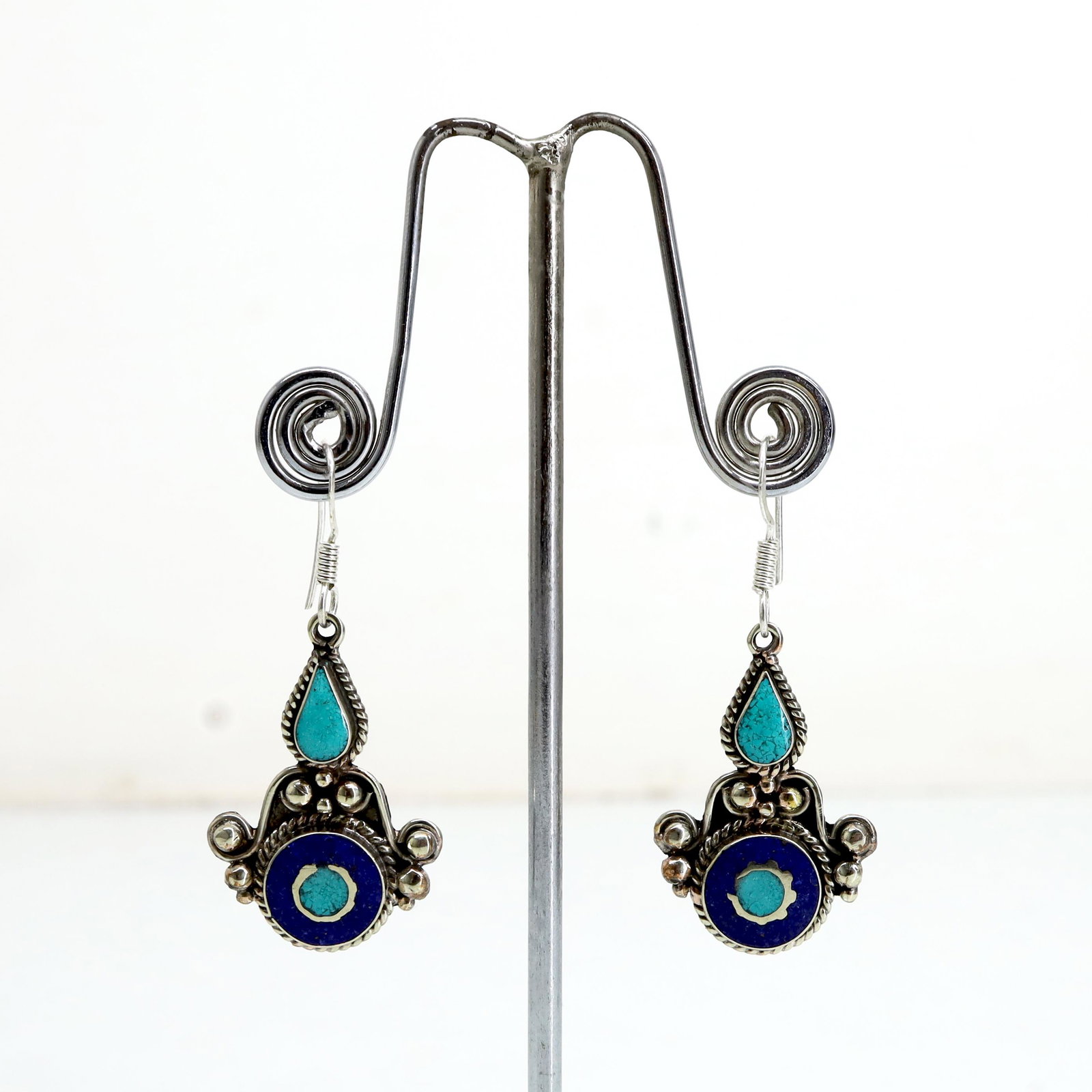 Tibetan Turquoise Handmade Choker Boho Earrings: Tibetan Handmade Ethnic EarringsMain Stone: Lapis & TurquoiseMetal: Tibetan SilverMaterial: StoneBrand: HandmadeStyle: BohemianEthnic Origin: TibetanCountry/Region of Manufacture: Nepal