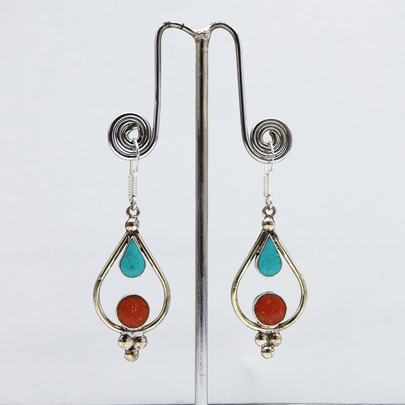 Tibetan Turquoise & Coral Handmade Choker Earrings: Tibetan Handmade Ethnic EarringsMain Stone: Lapis & TurquoiseMetal: Tibetan SilverMaterial: StoneBrand: HandmadeStyle: BohemianEthnic Origin: TibetanCountry/Region of Manufacture: Nepal