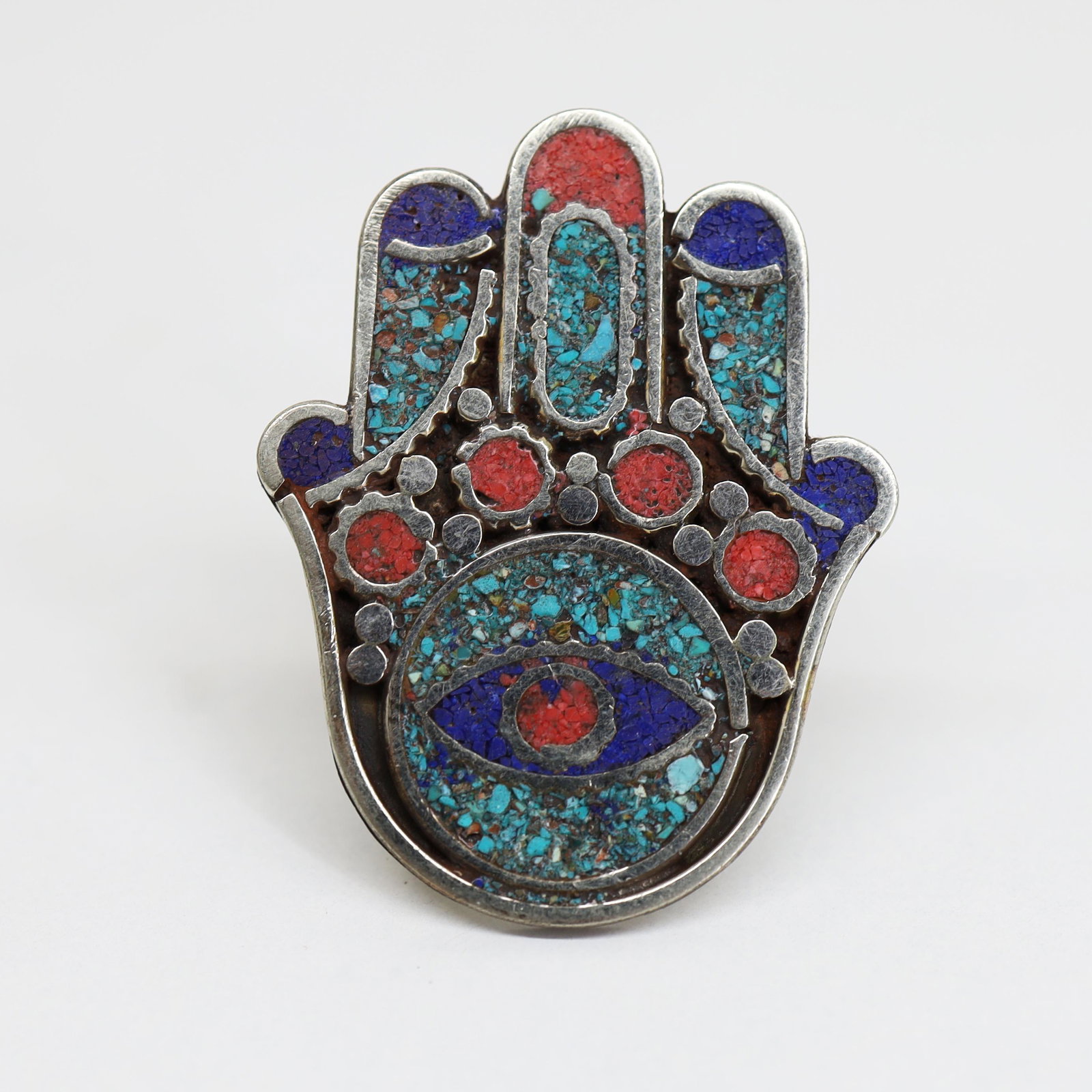 Tibetan Hand-Carved Old Choker Ring - Free Size: Tibet Natural Stone Hand Made Turquoise, Coral & Amber Old Antique Ring......;This elegant large Ring was handcrafted in Tibet, the home of exquisite jewelry craftsmanship. It was skillfully made with