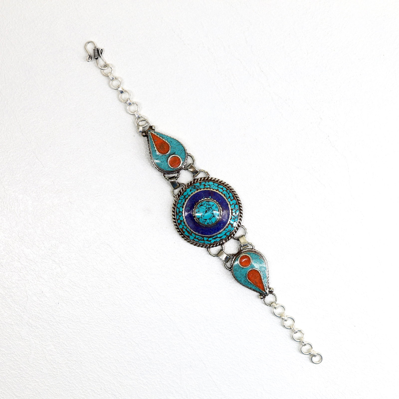 Natural Turquoise Handmade Choker Bold Bracelet: TIBETAN TURQUOISE & CORAL HANDMADE BRACELETWeight: 30 Gram ApproxGemstones: Turquoise & Coral, LapisBrand: HandmadeBracelet Length: 6 to 7 InchCountry/Region of Manufacture: Kathmandu/Nepal