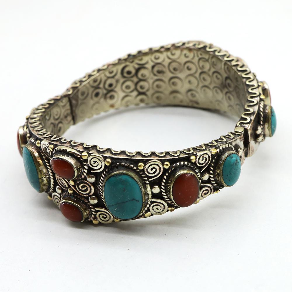 Old Turquoise & Coral Choker Handmade Bangle (1 of 5)