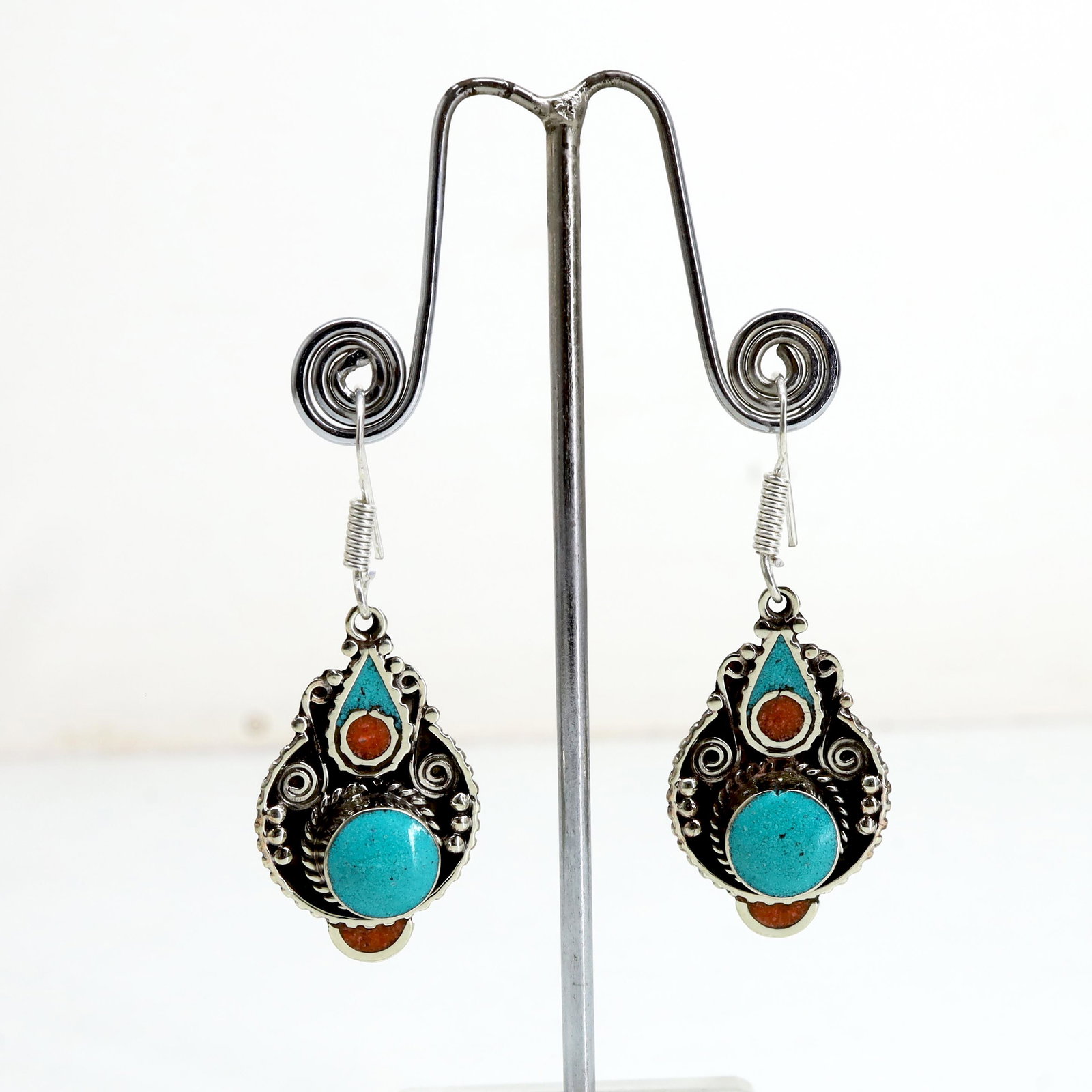 Tibetan Turquoise Handmade Choker Earrings: Tibetan Handmade Ethnic EarringsMain Stone: Lapis & TurquoiseMetal: Tibetan SilverMaterial: StoneBrand: HandmadeStyle: BohemianEthnic Origin: TibetanCountry/Region of Manufacture: Nepal