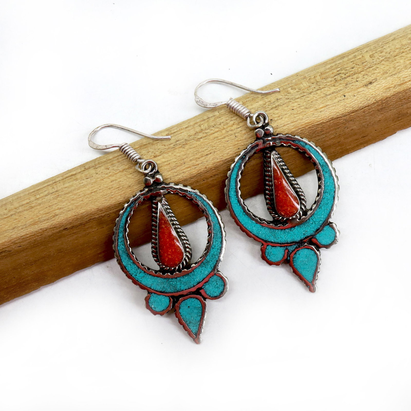 Tibetan Turquoise & Coral Ethnic Handmade Earrings: Tibetan Handmade Ethnic EarringsMain Stone: LapisMetal: Tibetan SilverMaterial: StoneBrand: HandmadeStyle: BohemianEthnic Origin: TibetanCountry/Region of Manufacture: Nepal