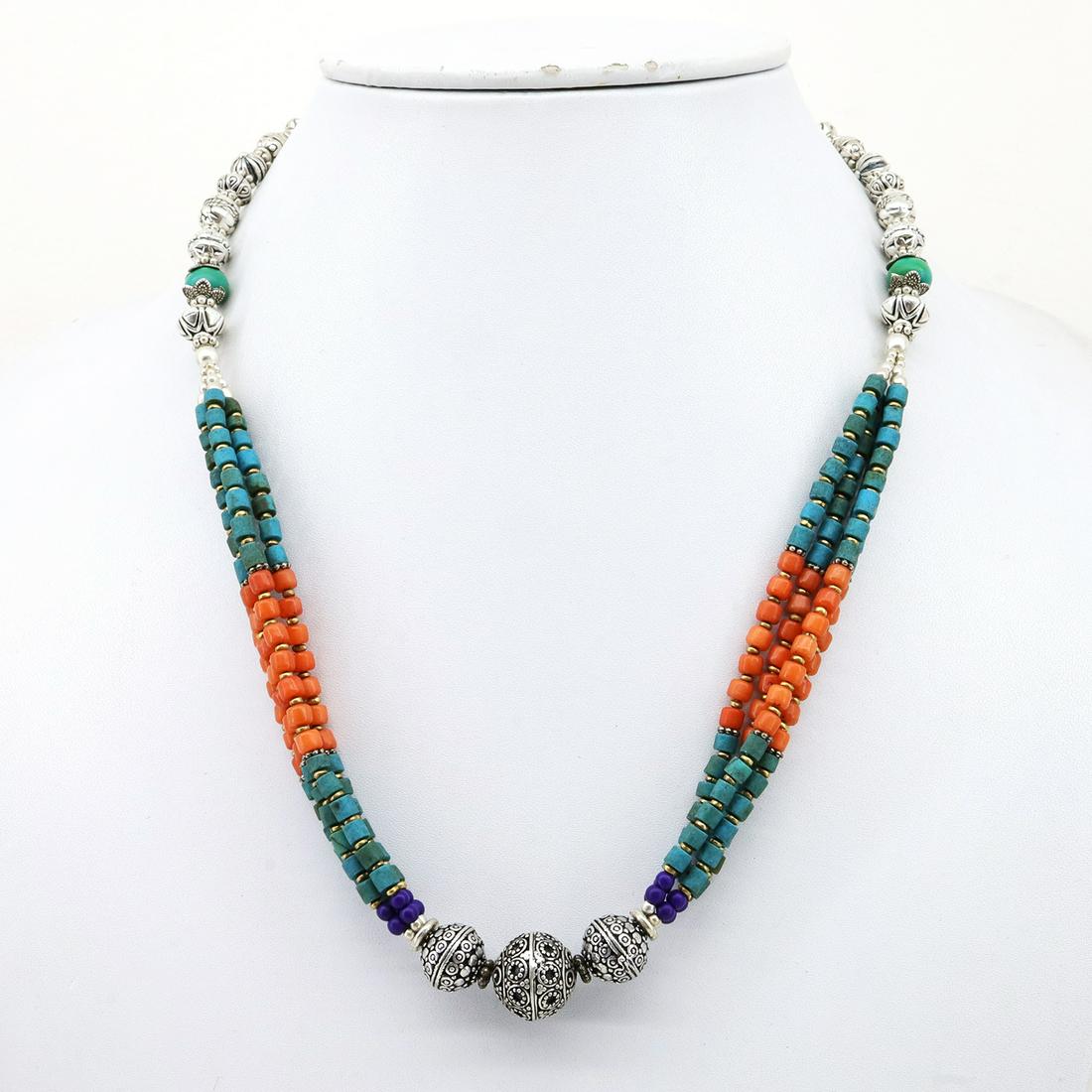Natural Old Turquoise & Coral Beaded Necklace (1 of 3)