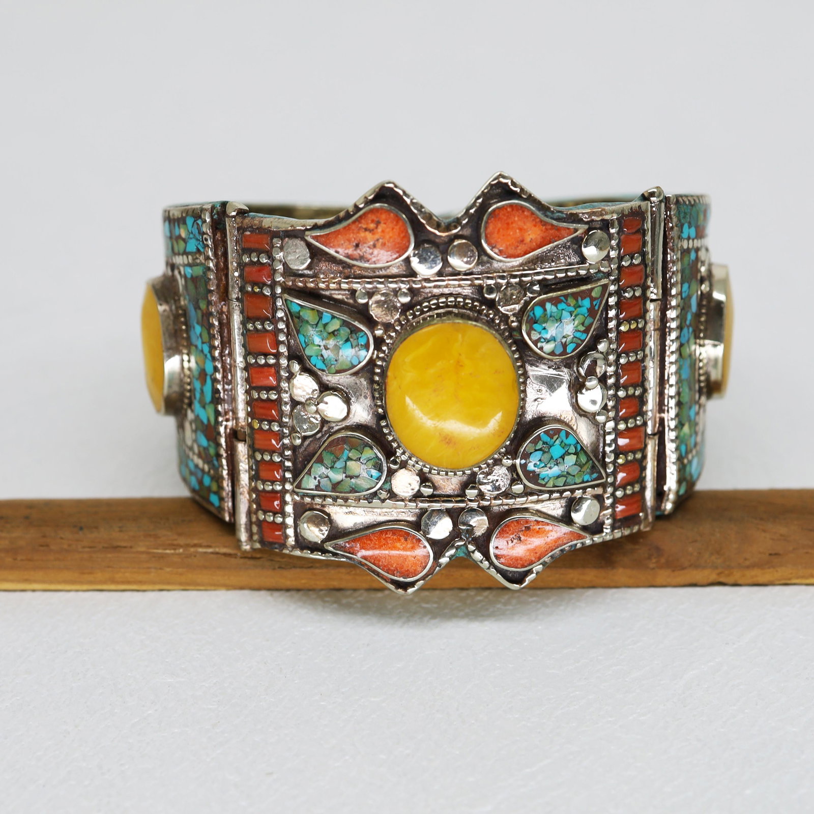 Turquoise & Coral Handmade Ethnic Cuff Bangle (1 of 3)