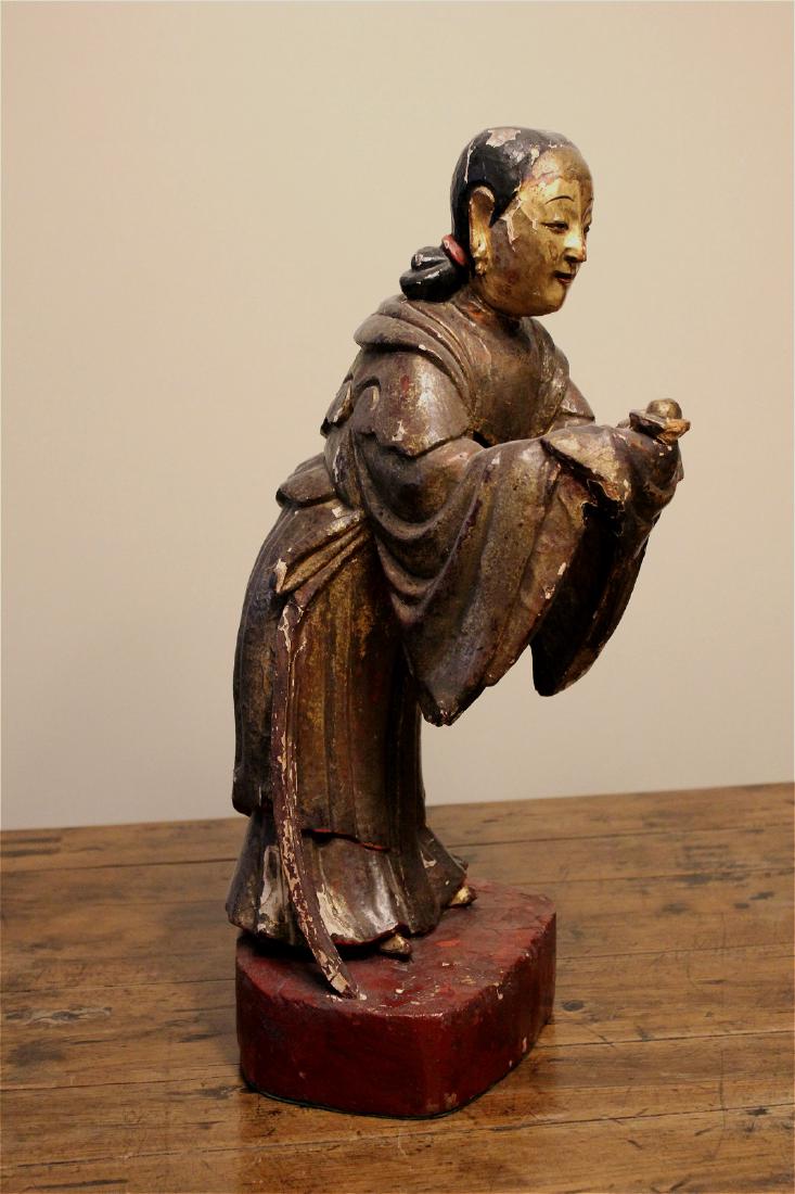 chinese wood polychrome and gilt fgure (1 of 4)