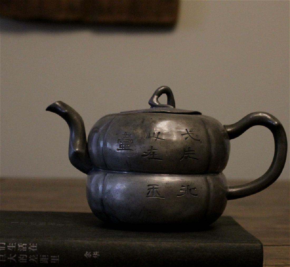 chinese antique pewter teapot (1 of 4)