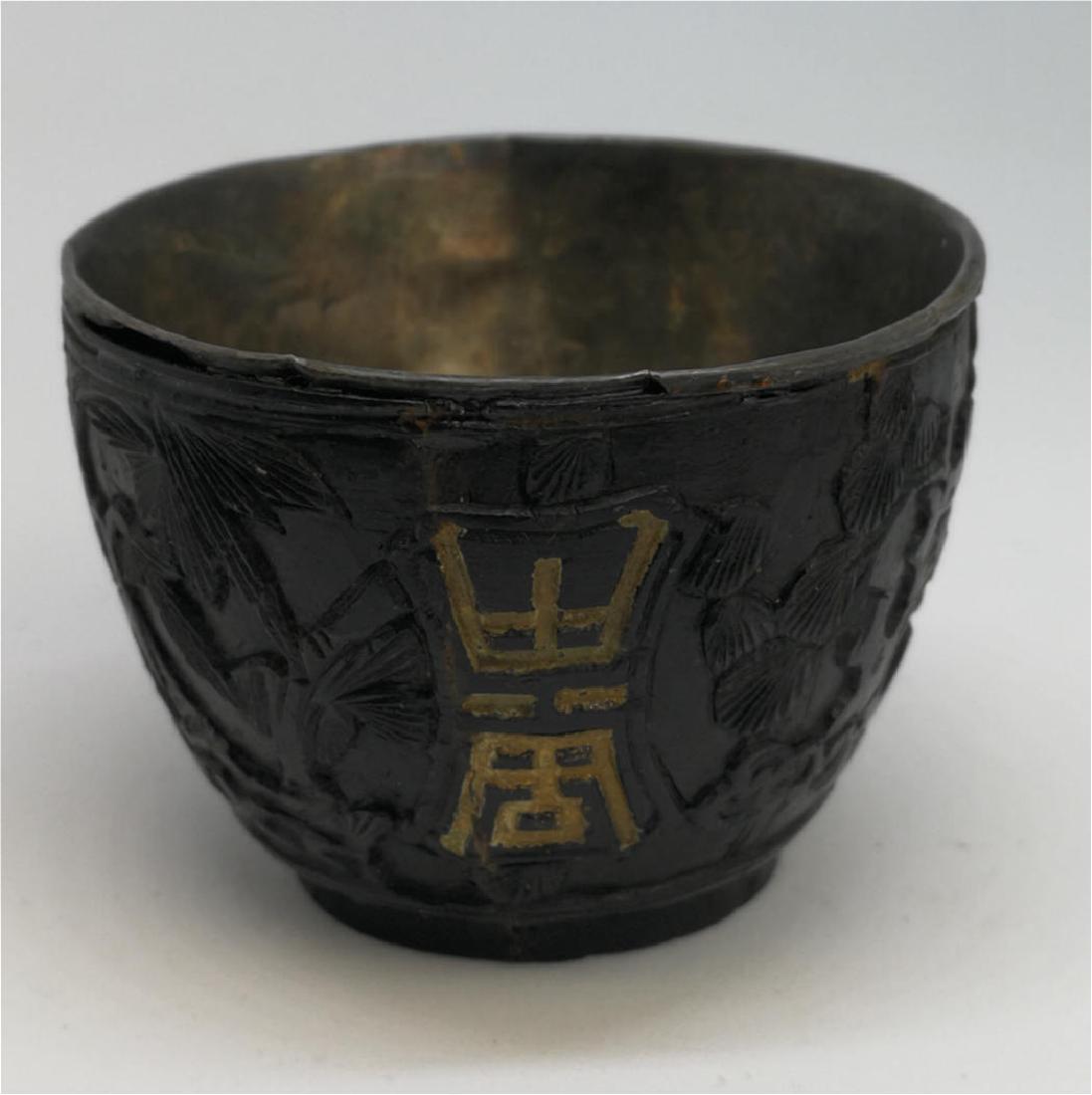 chinese coconut carved silver cup (1 of 6)