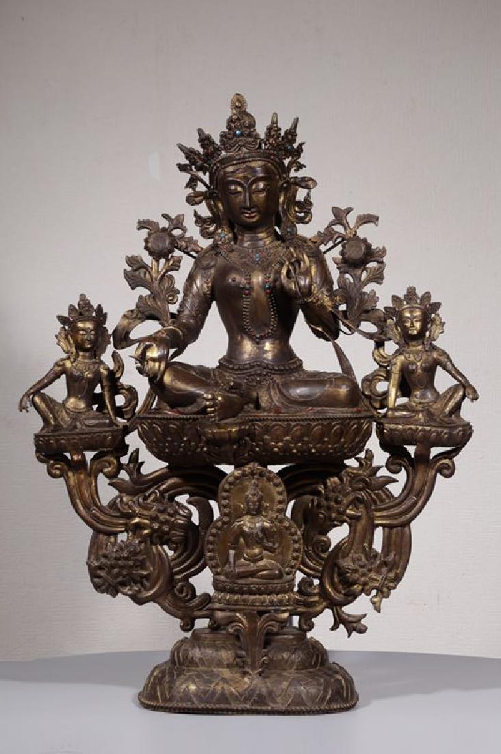 Large Chinese Qing Dynasty Gilt Bronze  Tara (1 of 13)