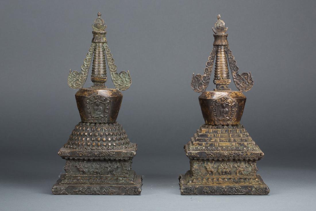 Pair of Tibetan Buddhist Bronze Pagoda (1 of 16)