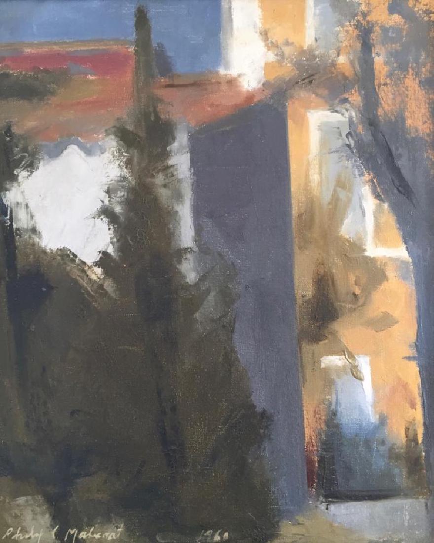 PHILIP MAILCOAT (1908-1981), Yellow Houses with Trees,: Description: PHILIP MAILCOAT (1908-1981), Yellow Houses with Trees, 1960, Oil on canvas Dimensions: 18 x15" Artist or Maker: Philip Malicoat Medium: Oil on canvas Date: 1960 Condition Report: Very goo