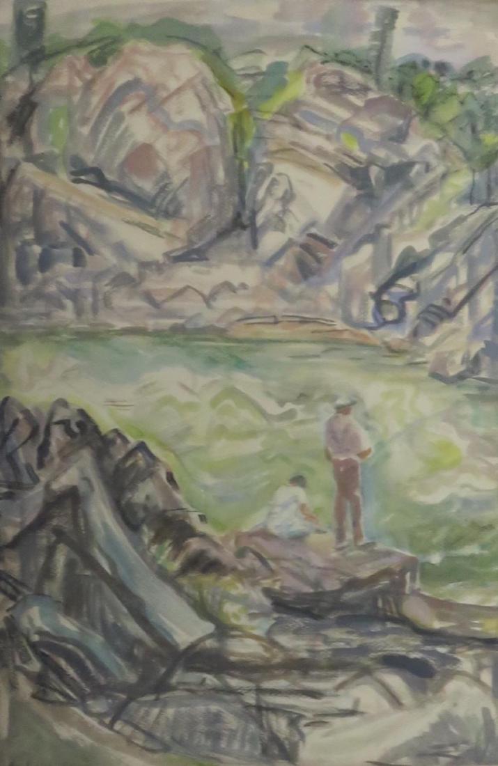 FEROL WARTHEN (1890-1986), River Holiday, c.1940,: Description: FEROL WARTHEN (1890-1986), River Holiday, c.1940, Watercolor Dimensions: 22 1/2 x 15" sight Artist or Maker: Ferol Sibley Warthen Medium: Watercolor Date: c.1940 Condition Report: Very go