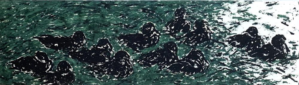 PAT DE GROOT (1913-1963) Ducks, 1989, Oil on paper: Description PAT DE GROOT (1913-1963) Ducks, 1989, Oil on paper Dimensions 10 3/4 x 38 1/4" sheet, 13 1/2 x 41" framed Artist or Maker Pat de Groot Medium Oil on paper Date