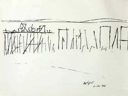 NANNO DE GROOT (1913-1963) Wharf, 1963, Ink on ppaer: Description NANNO DE GROOT (1913-1963) Wharf, 1963, Ink on paer Dimensions 18 x 24" sheet, 21 1/2 x 27 1/4" Artist or Maker Nanno de Groot Medium Ink on paper Date 1963