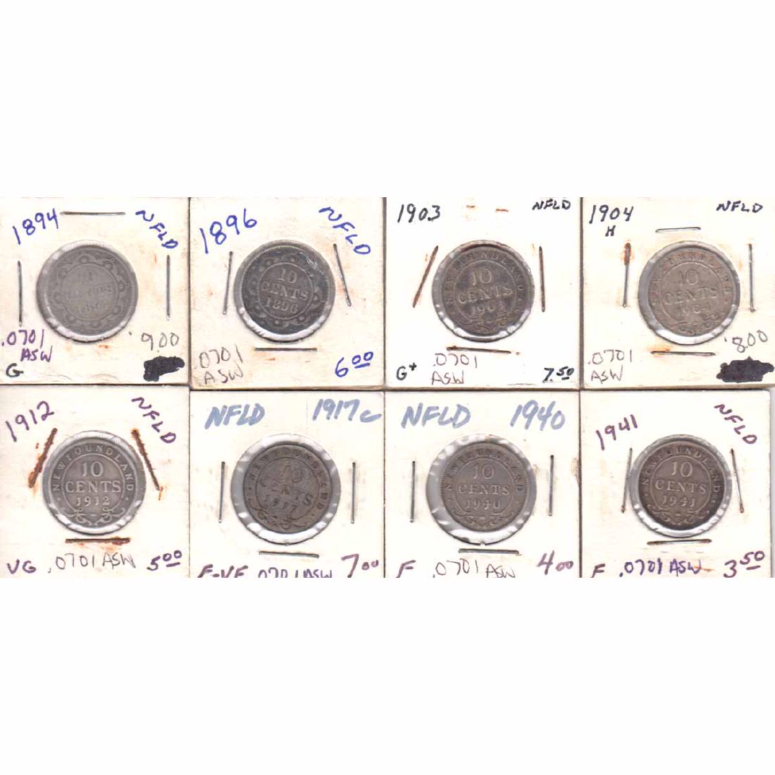Estate Lot of 8x Newfoundland 10-cent 1894, 1896, 1903, (1 of 1)
