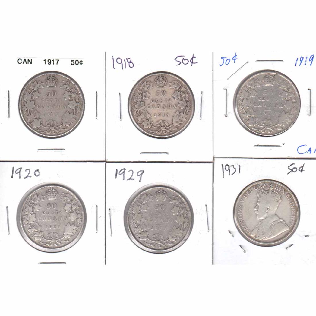 Estate Lot of 6x Canada 50-cent  1917-1920, 1929 & (1 of 1)
