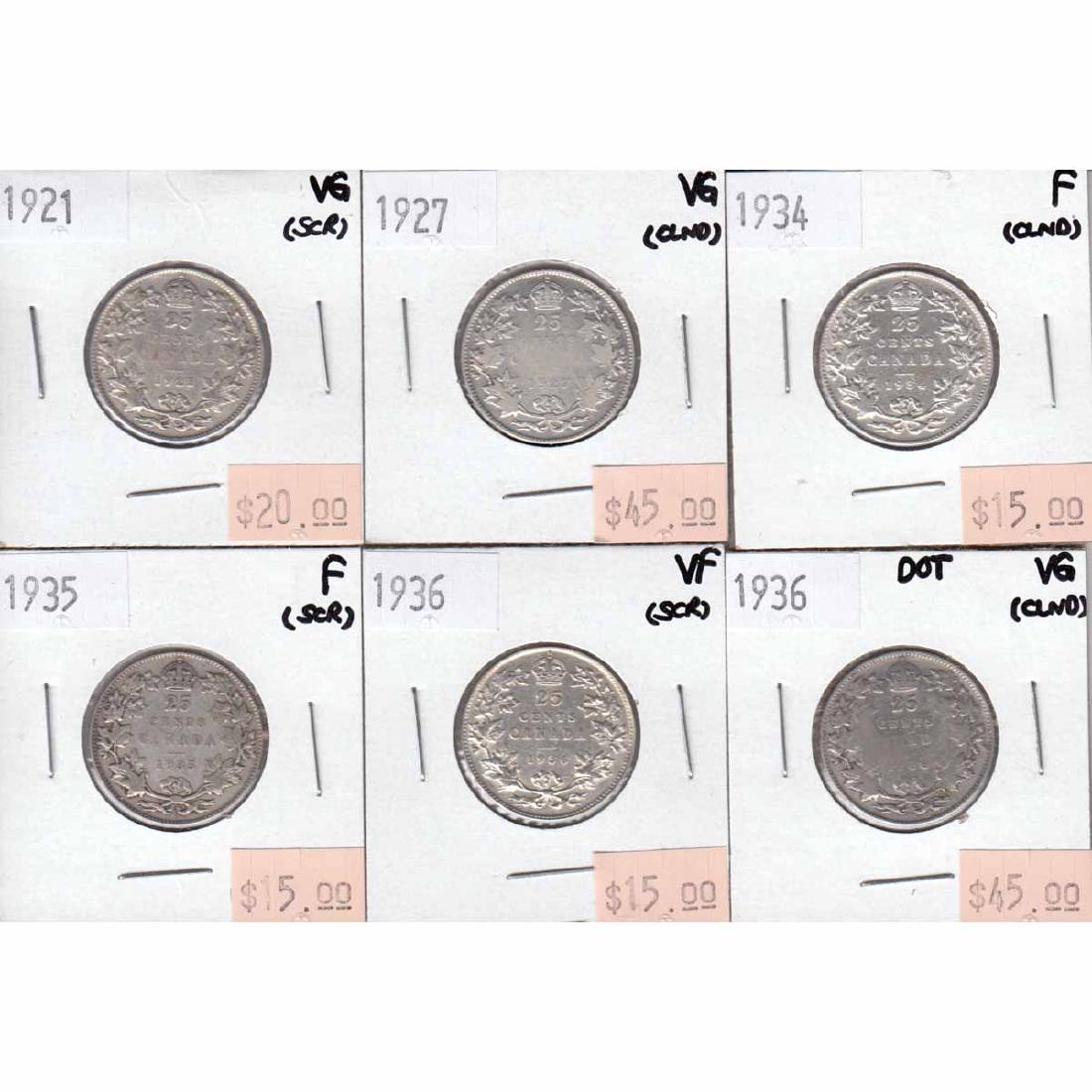 Canada 25-cent  1921, 1927, 1934, 1935, 1936 & 1936 Dot (1 of 1)