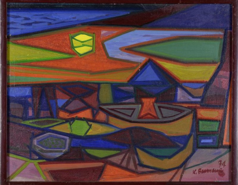 Karl Herman Baumann, 1911 - 1984 Oil on Canvas Board: "Landscape" An original oil on canvas board signed "K Baumann 74." Provenance: Christie's Auction House September 3-5 2008 Lot 194 & previously with Maxwell Galleries, San Francisco, CA. Measuring 25.