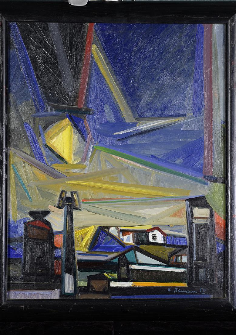 Karl Hermann Baumann, American, 1911 - 1984 Night: Night Scene, an original oil on canvas board signed "K Baumann 74." Provenance: Christie's Auction House September 3-5 2008 Lot 194 & previously with Maxwell Galleries, San Francisco, CA. Measuring 20