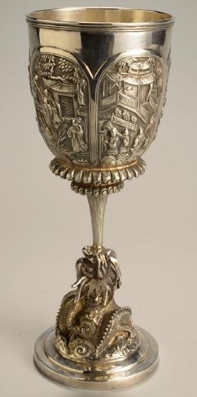 Antique Silver Chalice Marked: An antique silver chalice made in a similar fashion to the cups used by those on the HBO Series Game of Thrones depicting medieval struggles for power. You will feel the power in this cup by holding i