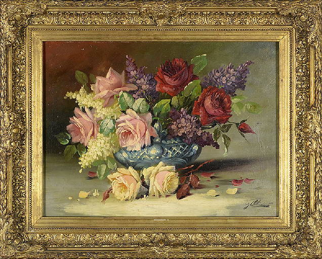 Rima - Classical Still Life Study Of Flowers in Vase Elaborate Grand Gilt  Frame For Sale at 1stDibs