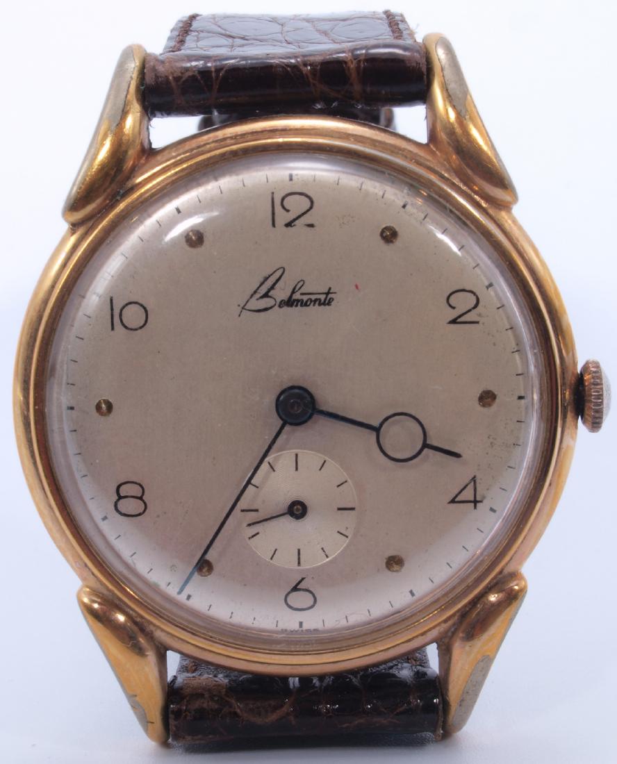 Swiss Belmonte Men's Wrist Watch: A semi antique Swiss Belmonte Watch made in approximately the 1950s making this watch over 50 years old. It is a Mechanic Manual mechanism that is functioning. The watch measures 35 mm. The face of th