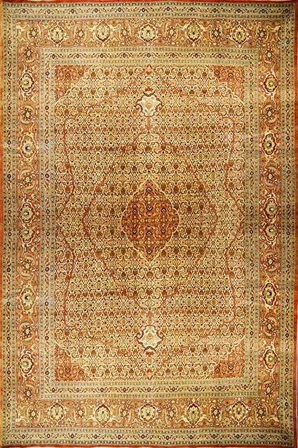 Antique Habriz Haji Jalili Rug 17.75 x 12 FT: An extremely rare Persian Antique Tabriz Haji Jalili Carpet that has been hand knotted. It is very rare to find such a massive sized carpet like this that is over 100 years old. 80 Percent of the carp