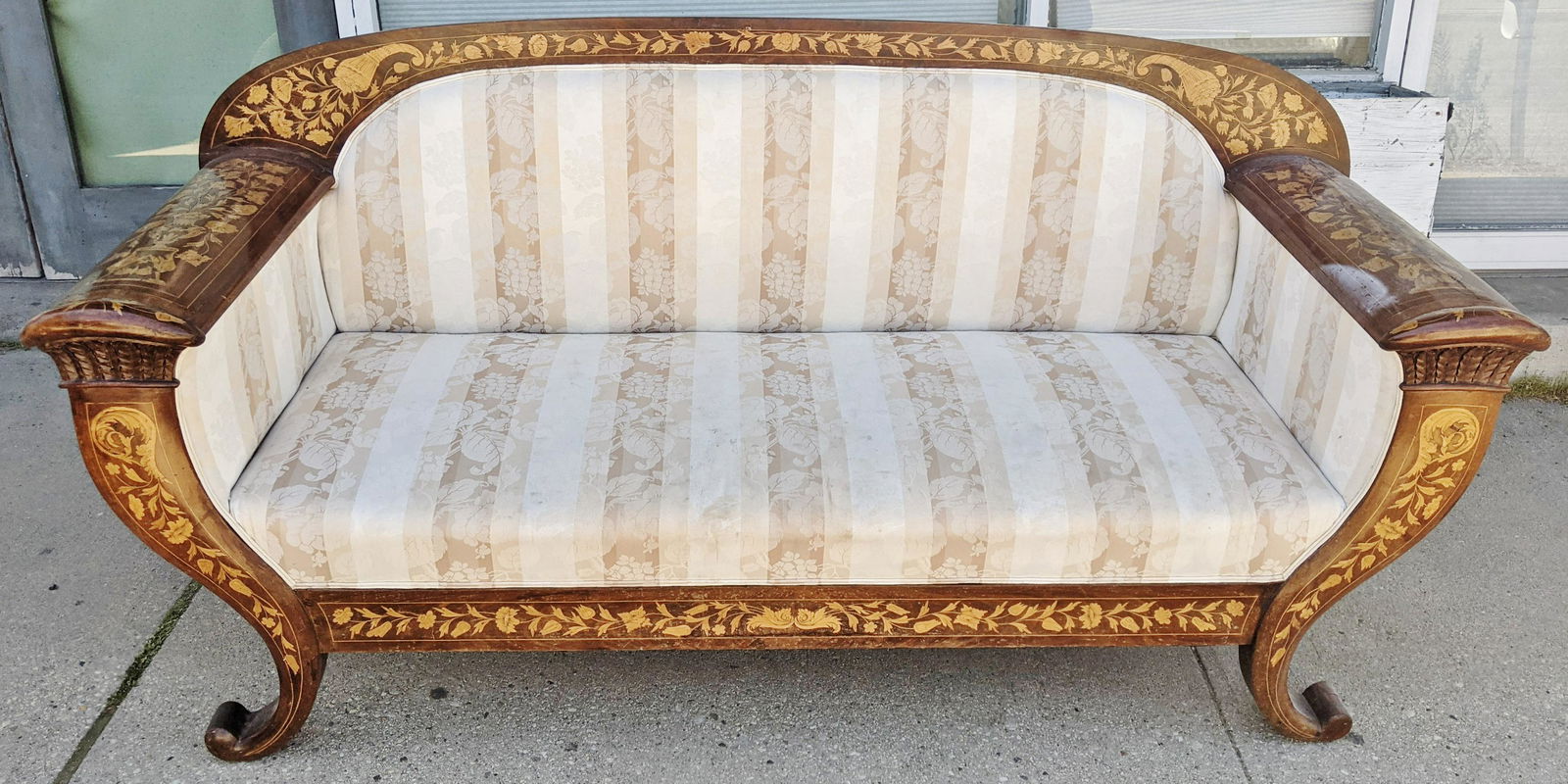 19th C Dutch Marquetry Inlaid Rolled Arm Sofa Couch (1 of 11)