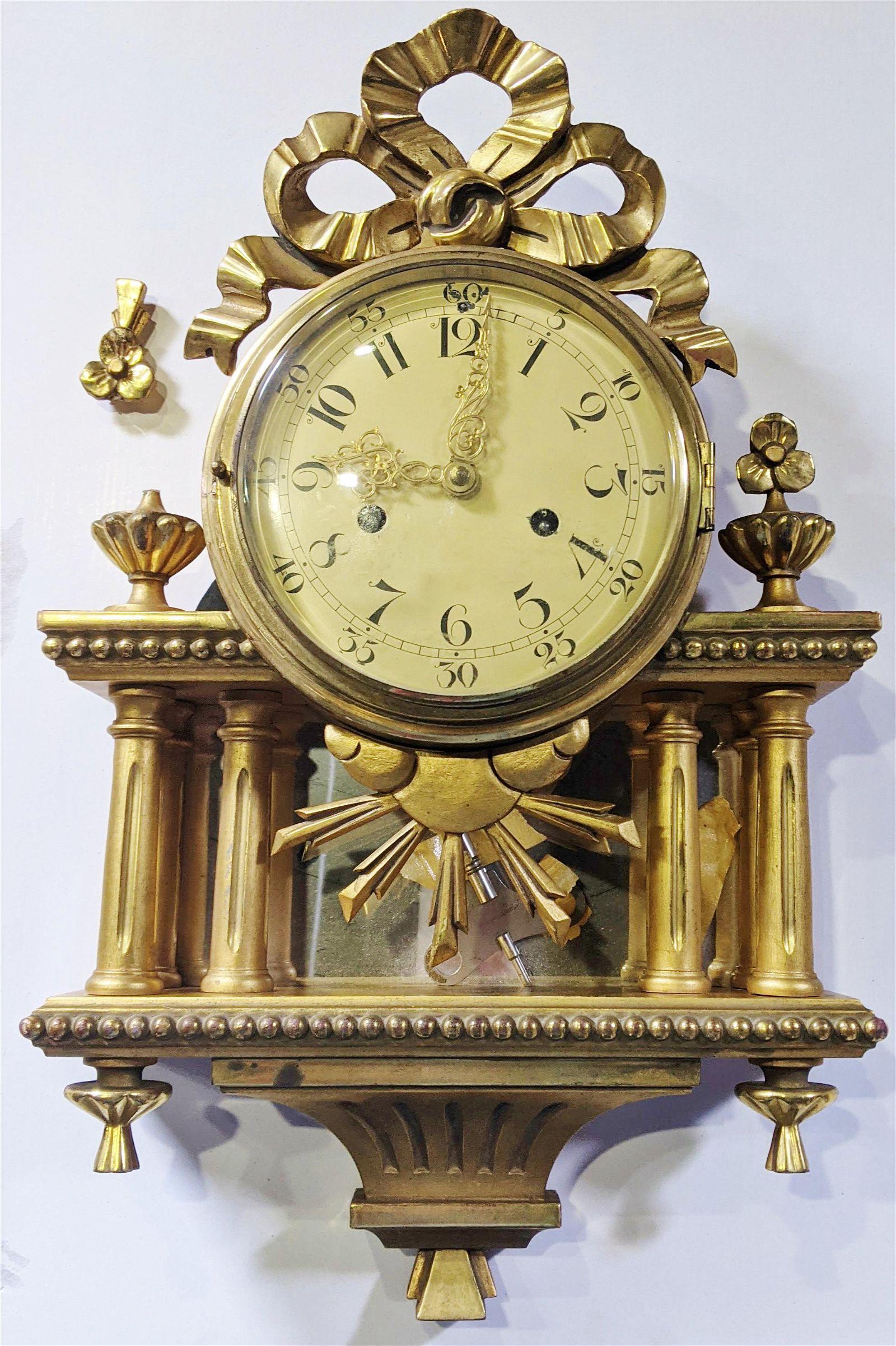 Antique French Gilt Wood Carved Wall Clock (1 of 4)