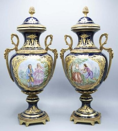 Pair of Ormolu Mounted French Sevres Urns (1 of 2)