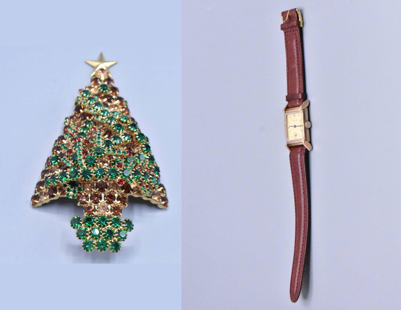 14k Gold Bulova Watch & Christmas Tree brooch (1 of 12)