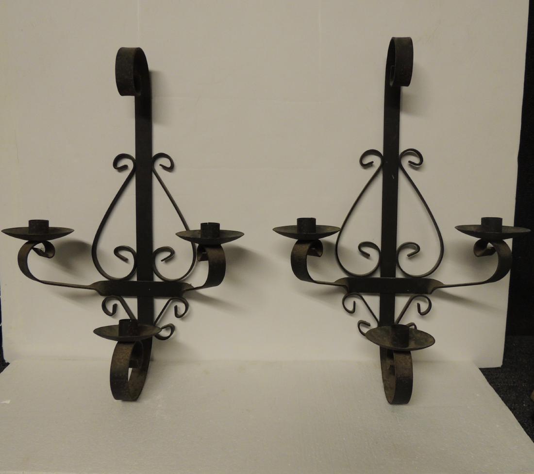Antique Wrought Iron Pair of Wall Candle Sconces (1 of 1)