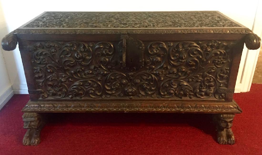 Spanish Baroque Carved Cassone Chest (1 of 7)