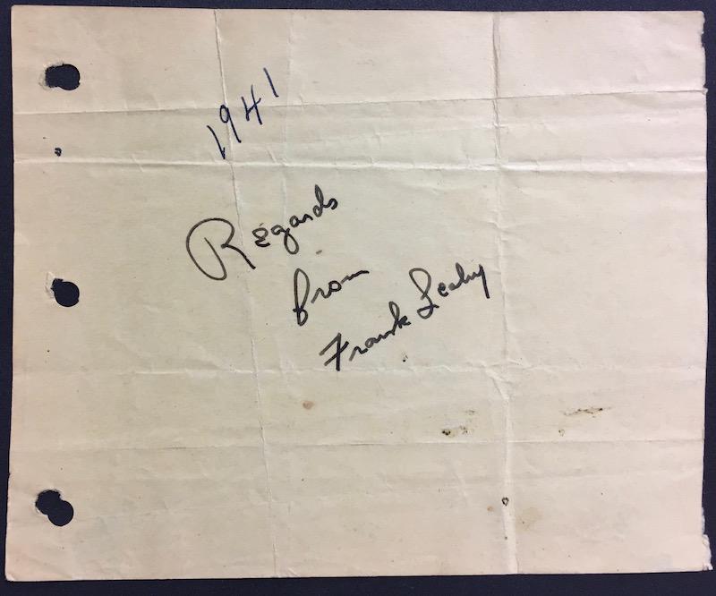 Frank Leahy Notre Dame Coaching Legend Autograph: We a nicely signed 1941 album page autograph by College Football Hall of Fame and Notre Dame Legend Frank Leahy. All Autographs in this auction come the the Estate of Charles D. a Watertown New York n