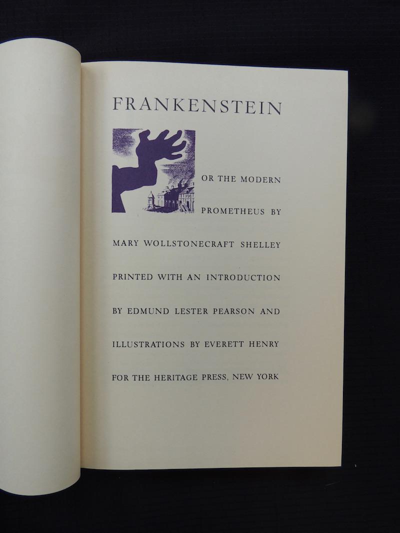 Mary Wollstonecraft Shelley: Mary Wollstonecraft Shelley's - Frankenstein Or the Modern Prometheus - The Heritage Press, 1934. Hardcover Book with purple/grey cloth boards in a slipcase; printed with an introduction by Edmund Les