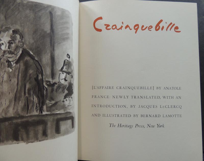 Anatole France | Book Crainquebille: France, Anatole 1844-1924 - New York, Heritage Press, 1949. Heritage Press Edition. Fine copy in the original cloth spine and marbled boards, complete with slip-case. Classic Heritage Club design. An 