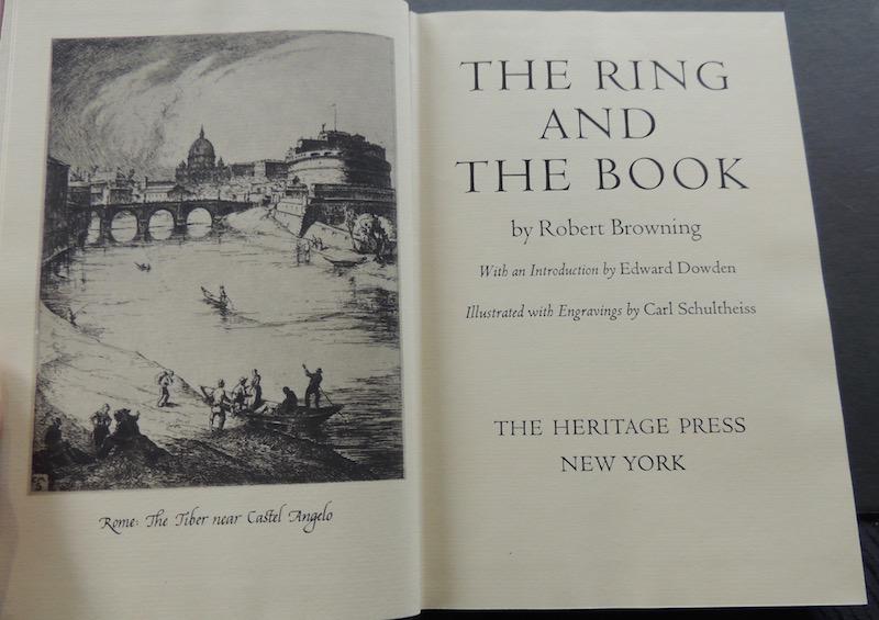 Robert Browning | Book The Ring and the Book 1949: Robert Browning - Book The Ring and the Book - The Heritage Press, New York, 1949. Green Cloth Spine on Maroon Hardcover. Introduction by Edward Dowden. Illustrated with 16 Engravings by Carl Schulthe