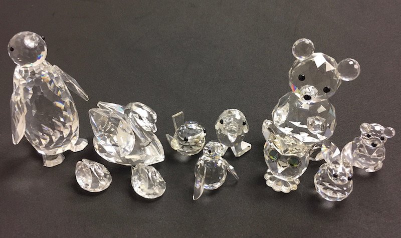 Swarovski Crystal Set of 10 Animal Figurines: Swarovski Crystal Set of 10 Animal Figurines | Swains, Penguins, Bears, Bird, an Owl & Rabbit