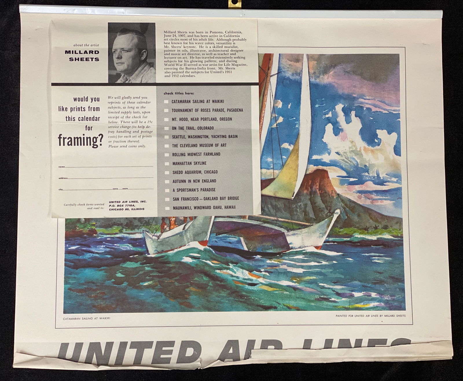 Millard Sheets | 1956 United Airlines | 13 Original: Millard Sheets | 1956 United Airlines | 13 Original Prints | Calendar Designed & Printed by Millard Sheets | Each Image Measures 10 1/2 x 13 1/4 | Ready for Framing