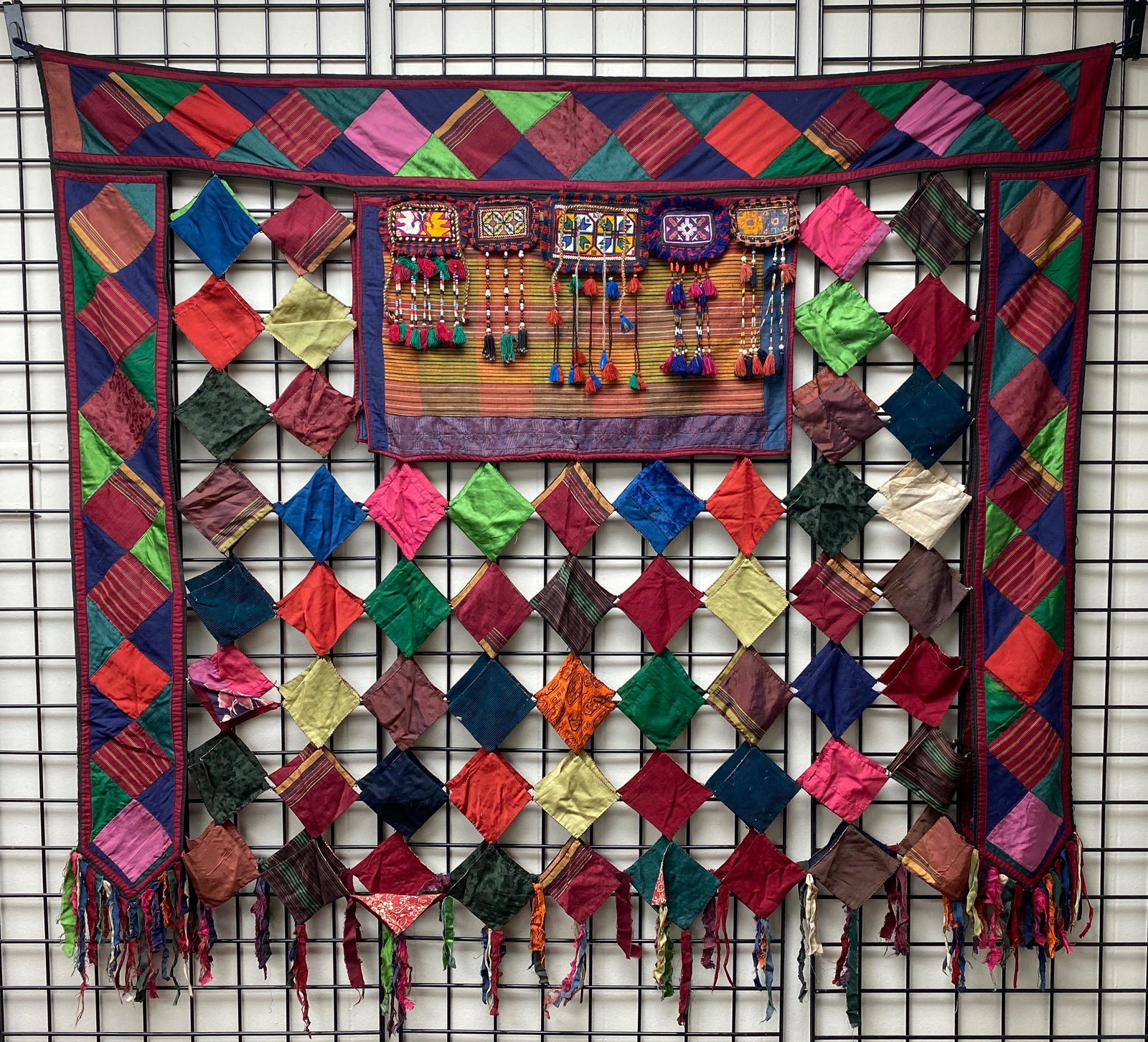 Uzbekistan | Textile | Patchwork | Tribal Designs: Uzbekistan Central Asian | Textile | Patchwork | Tribal Designs with Beads | Measures 62 x 58