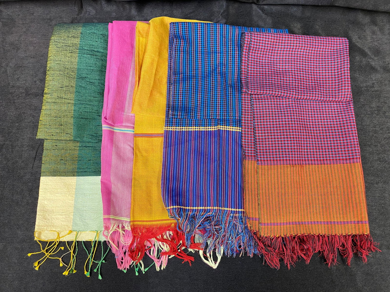 Colorful Eastern Turkey | Silk Scarves | Vintage: (4) Eastern Turkey Central Asia | Scarves | Silk Vintage | Bright Colors| Measures 80 x 30 1/2