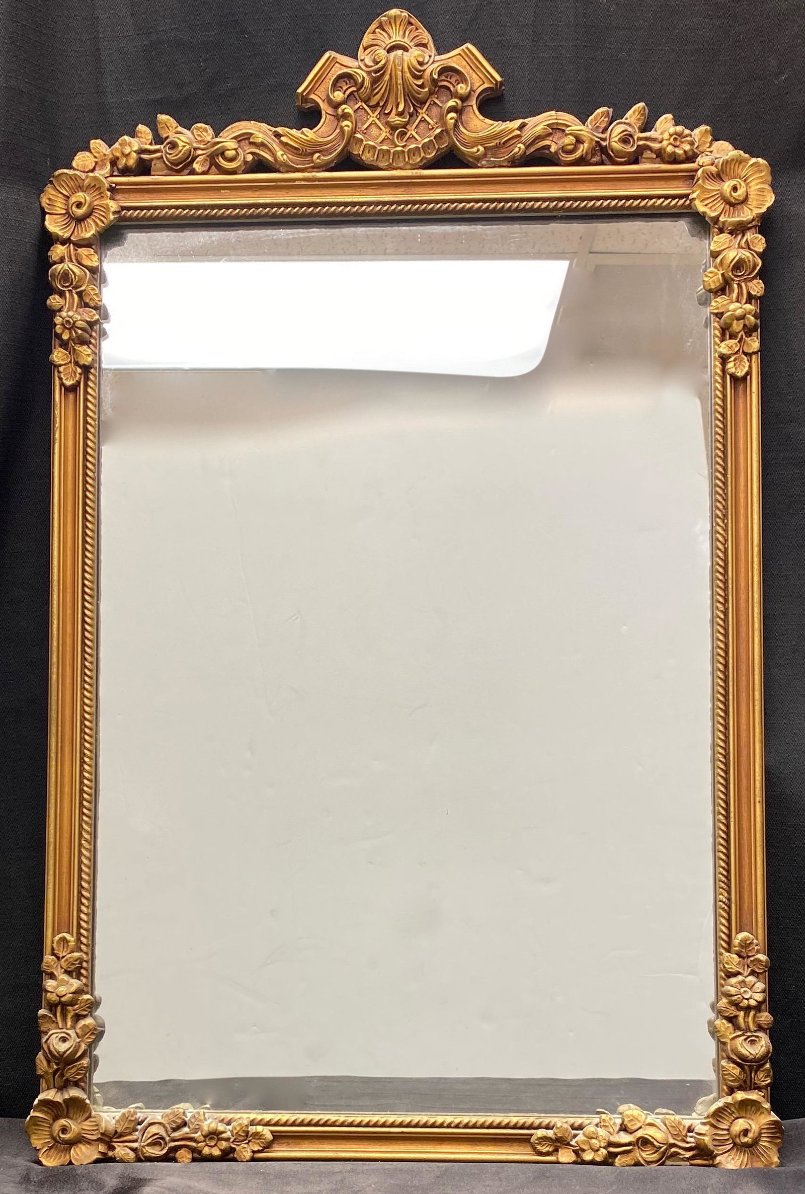 Antique French Style Gilted Carved Mirror: Antique French Style Gilted Wood Carved Mirror Measures 20 3/4 Wx 32 1/2 H