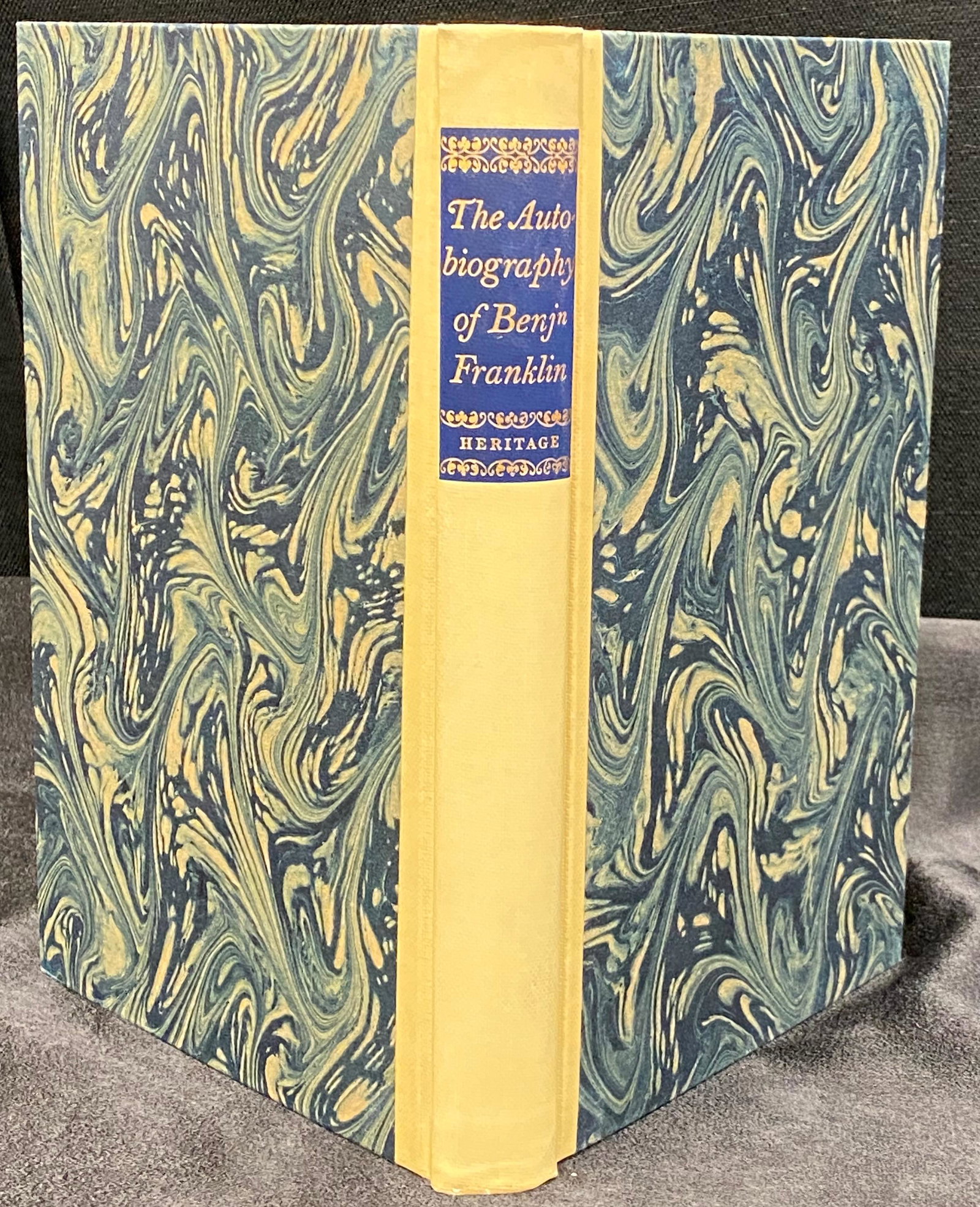 The Autobiography of Benjamin Franklin from his: The Autobiography of Benjamin Franklin - Heritage Press NY 1951. Printed for the first time from the Manuscript as Franklin wrote it, and including his Preliminary Outline. Hardback Book in green/blue