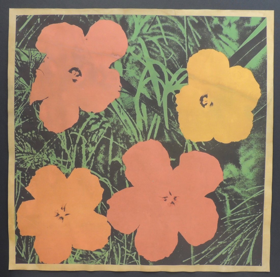 Andy Warhol | Silkscreen Flowers | Signed 1965 Lower: Andy Warhol Silkscreen/Lithograph | Flowers | Signed & Dated 1965 Lower Right in Pencil | Full Sheet Measures 23 5/8 x 23 3/4 Image Measures 22 1/2 x 22 1/2 | 4/27/2020 Added an enhanced photo of sign