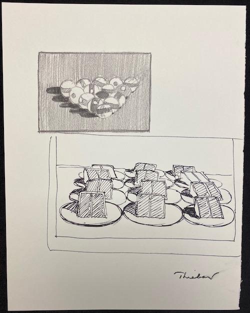 Wayne Thiebaud - Cake & Billiards: Wayne Thiebaud | Signed Cake & Billiards Print | Signed Lower Right in Ink | Measures 8 x 11