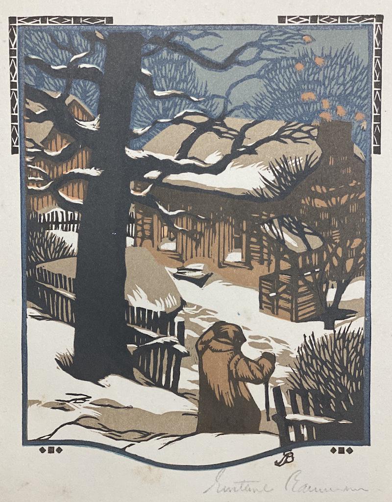 Gustave Baumann Signed Woodcut January: Gustave Baumann Signed Woodcut January | 1912 Book All Year Round Signed in Pencil | Sheet 8 1/2 x 10 1/2