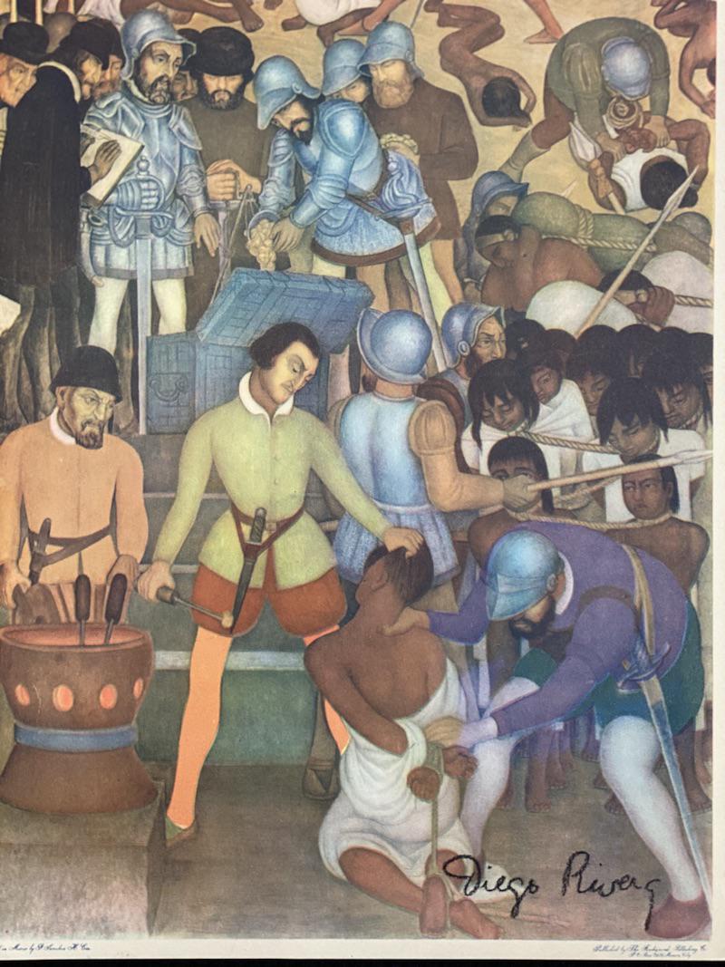 Diego Rivera Signed Offset Print: Diego Rivera Signed Offset Print | Branding the Indians | Hand Signed Bottom Right | 9 1/8 x 11 7/8