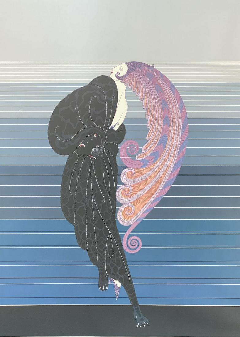 Erte 1982 Beauty and the Beast Framed Print: Erte 1982 Beauty and the Beast Framed Print | Measures 22 1/4 x 36 1/4