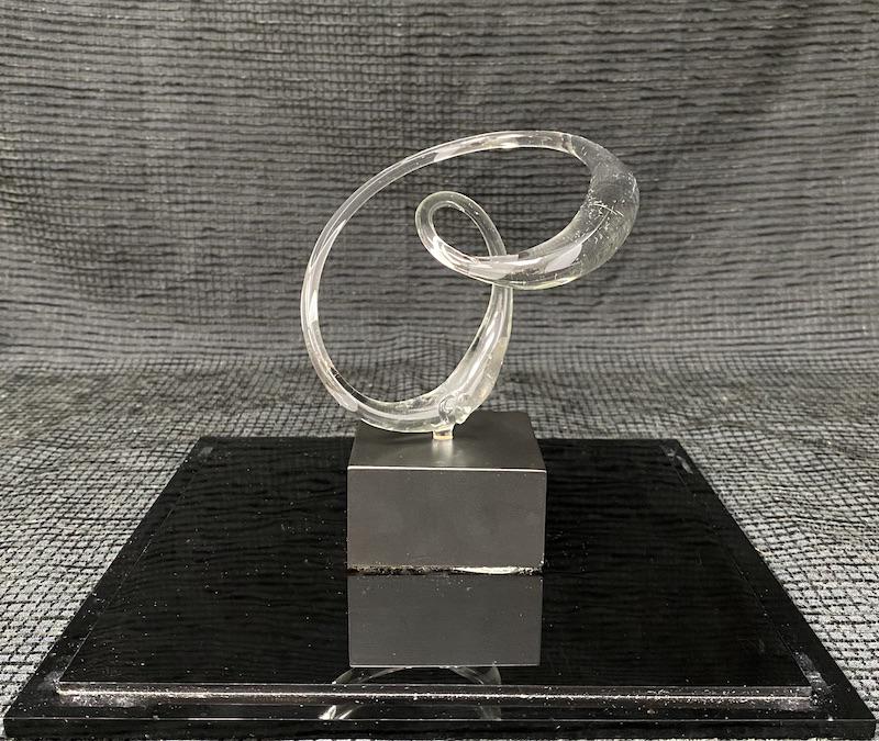 Hans Godo Frabel | 1976 Glass Art Sculpture: Hans Godo Frabel | 1976 Glass Art Sculpture | Signed Frabel Studios "FS" 1976 | Measures 5 1/2 H x 4 1/2 W x 4 1/4 D - Box Base Measures 8 3/4 SQ x 9 H