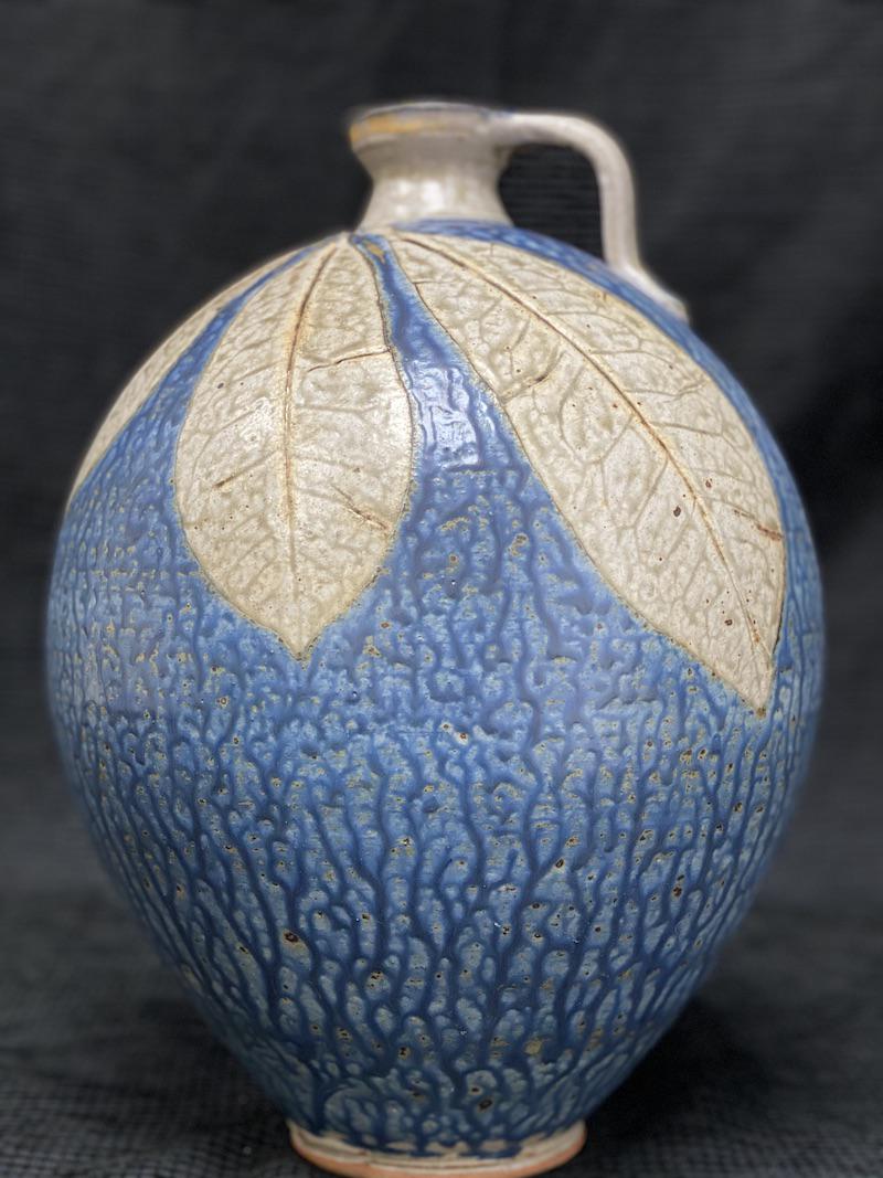 T Jeffries Large Blue Art Pot: T Jeffries Large Blue Art Pot | Signed & Dated 1995 | Measures 13 1/4 H x 9 1/2 W
